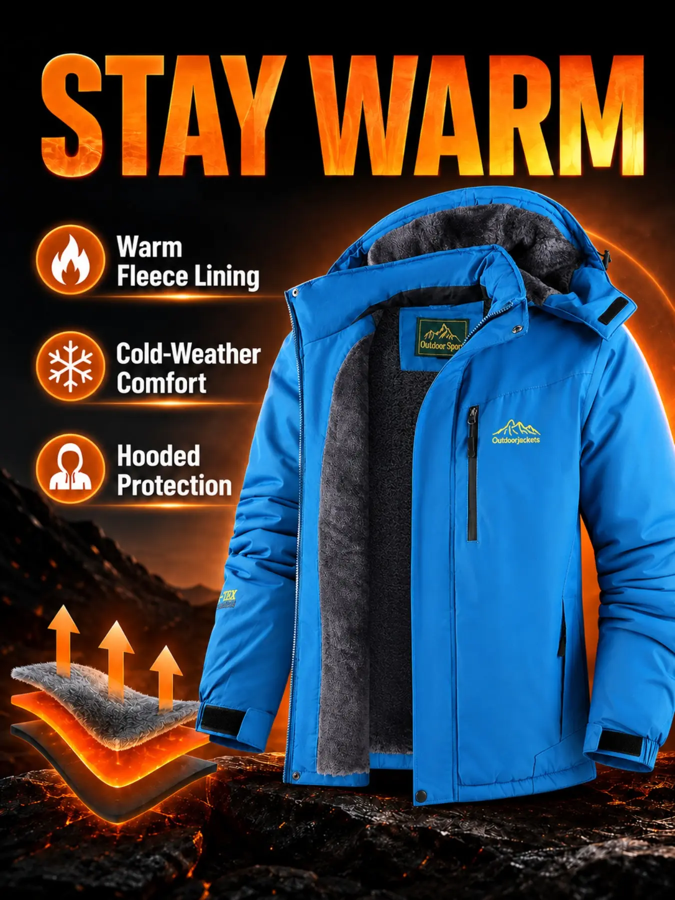 Men's Winter Waterproof Windproof Jacket, Hooded Outdoor Coat, Lightweight Loose Fit, Full Zip Design, Ideal for Hiking, Camping, Fishing, Outdoor Sports Outerwear