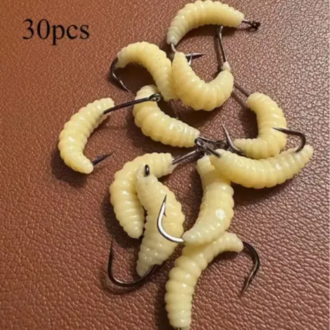 30 Realistic Worm-Shaped Silicone Fish Lures Floating Swimming Lures with Hooks, Soft Artificial Maggots, Bass Fishing Lure for Trout Bass Bluefish Bass Flounder, Fishing Tools, Fishing Stuff