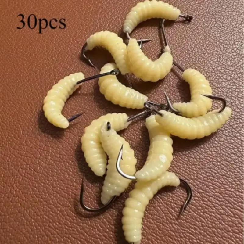 30 Realistic Worm-Shaped Silicone Fish Lures Floating Swimming Lures with Hooks, Soft Artificial Maggots, Bass Fishing Lure for Trout Bass Bluefish Bass Flounder, Fishing Tools, Fishing Stuff