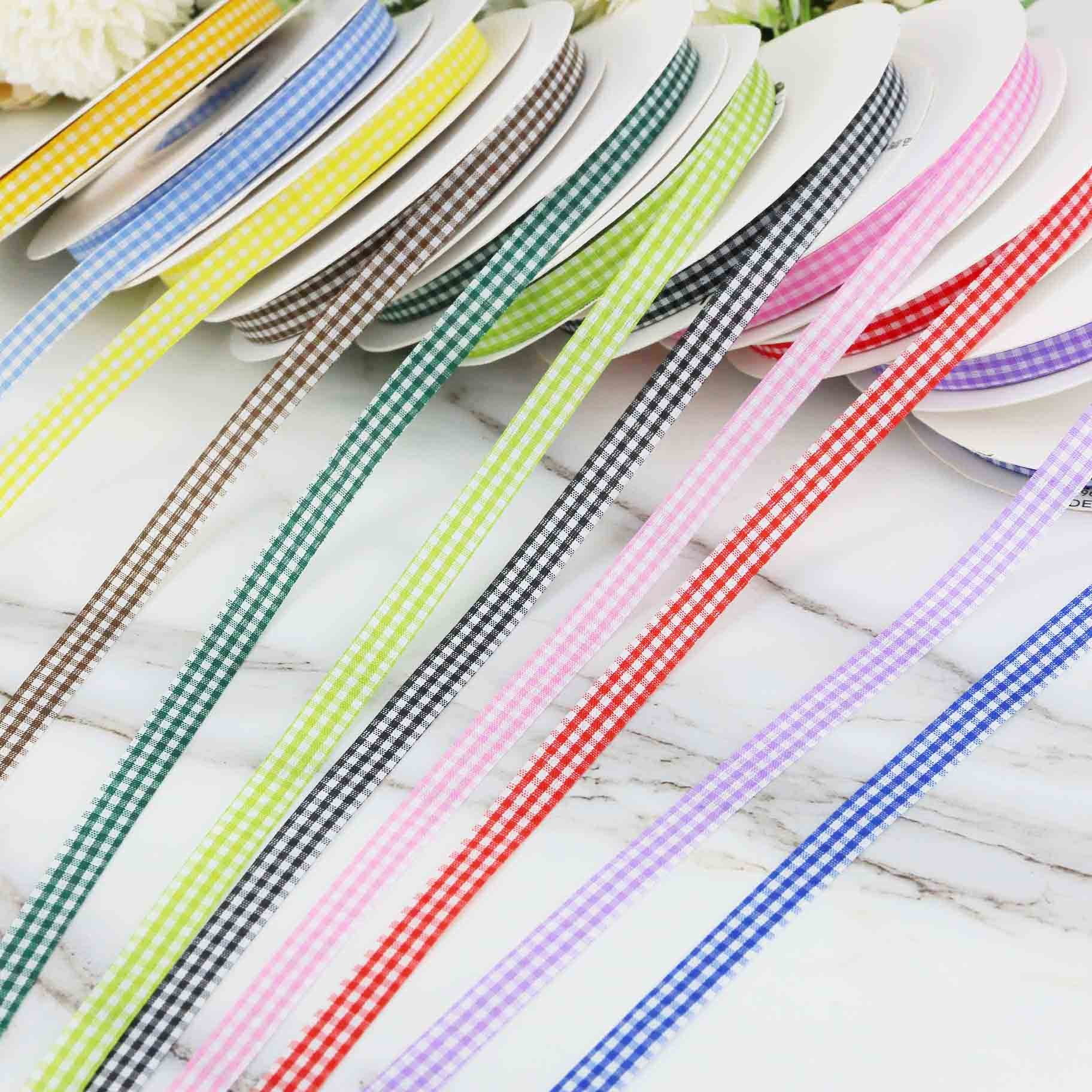 50m Plaid Ribbon Roll, 1cm Wide, Ideal for Home Wedding Christmas Party Decor, DIY Hair Clips, Bowties, Gift Wrapping, Sewing Supplies