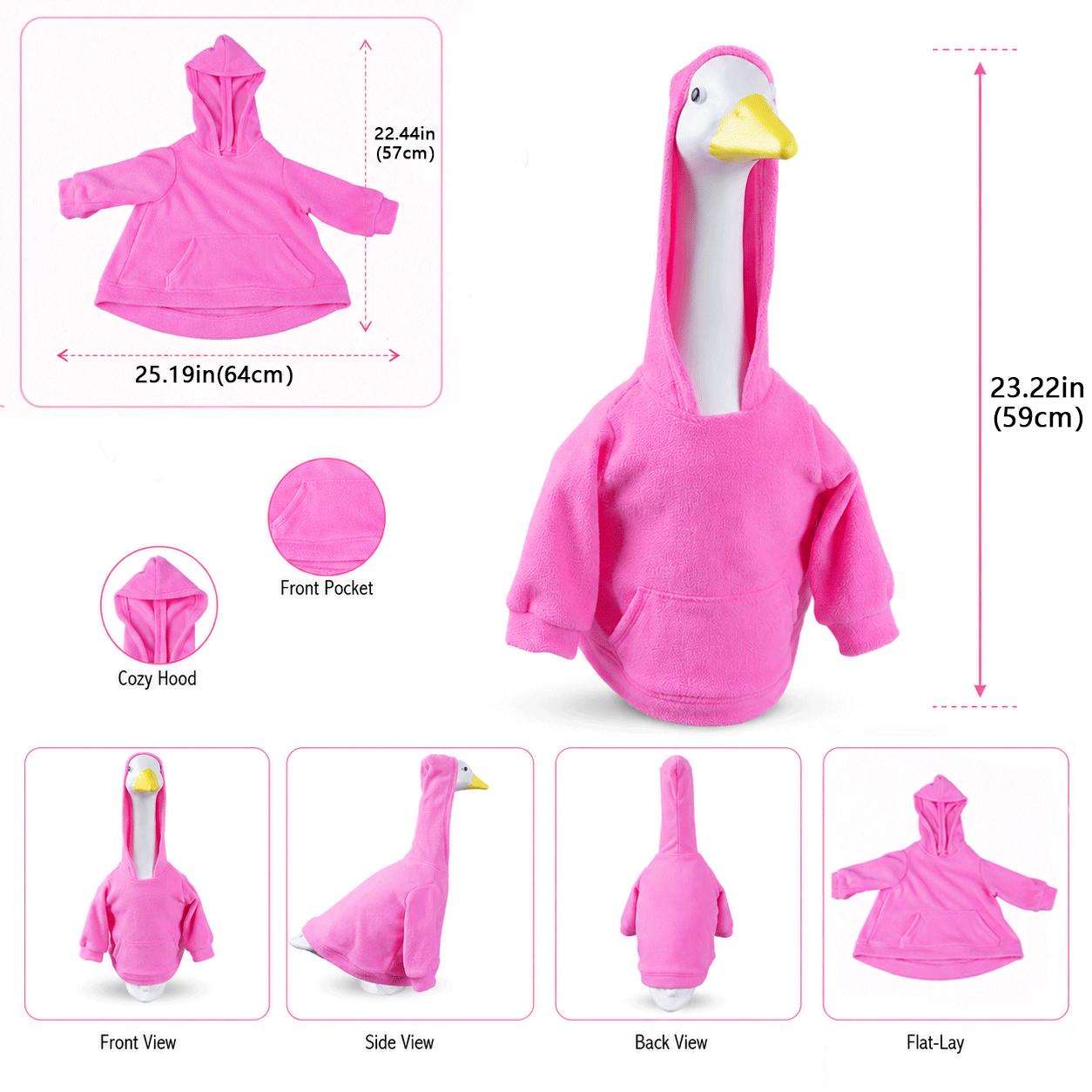 23.0inch Lawn Goose Hoodie Set (Clothing Only), Pink Flannel Hooded Sweatshirt with Pocket, Porch Goose Statue Costume, Yard Lawn Decoration Duck Set, Holiday Christmas Decoration Gift (Goose Not Included)