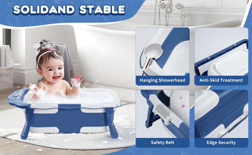 Baby Bathtub,Collapsible Baby Bath Tub with Thermometer & Soft Floating Cushion,Portable Travel Baby Bathtubs for Newborns to Toddlers 0-36 Months(Crab Gray) Swing Seat