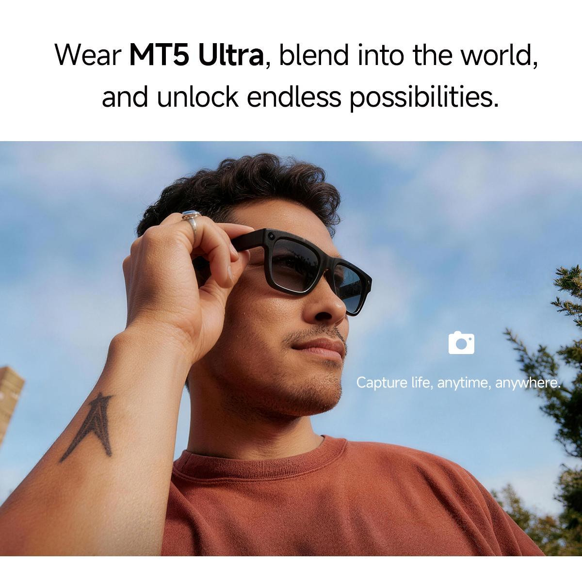 New Mt5 Ultra Ai Smart Glasses, 8mp HD Camera, Voice Recording, Real-Time Translation, Bluetooth-compatible Call, 300mah Battery, 2000mah Charger, Unisex