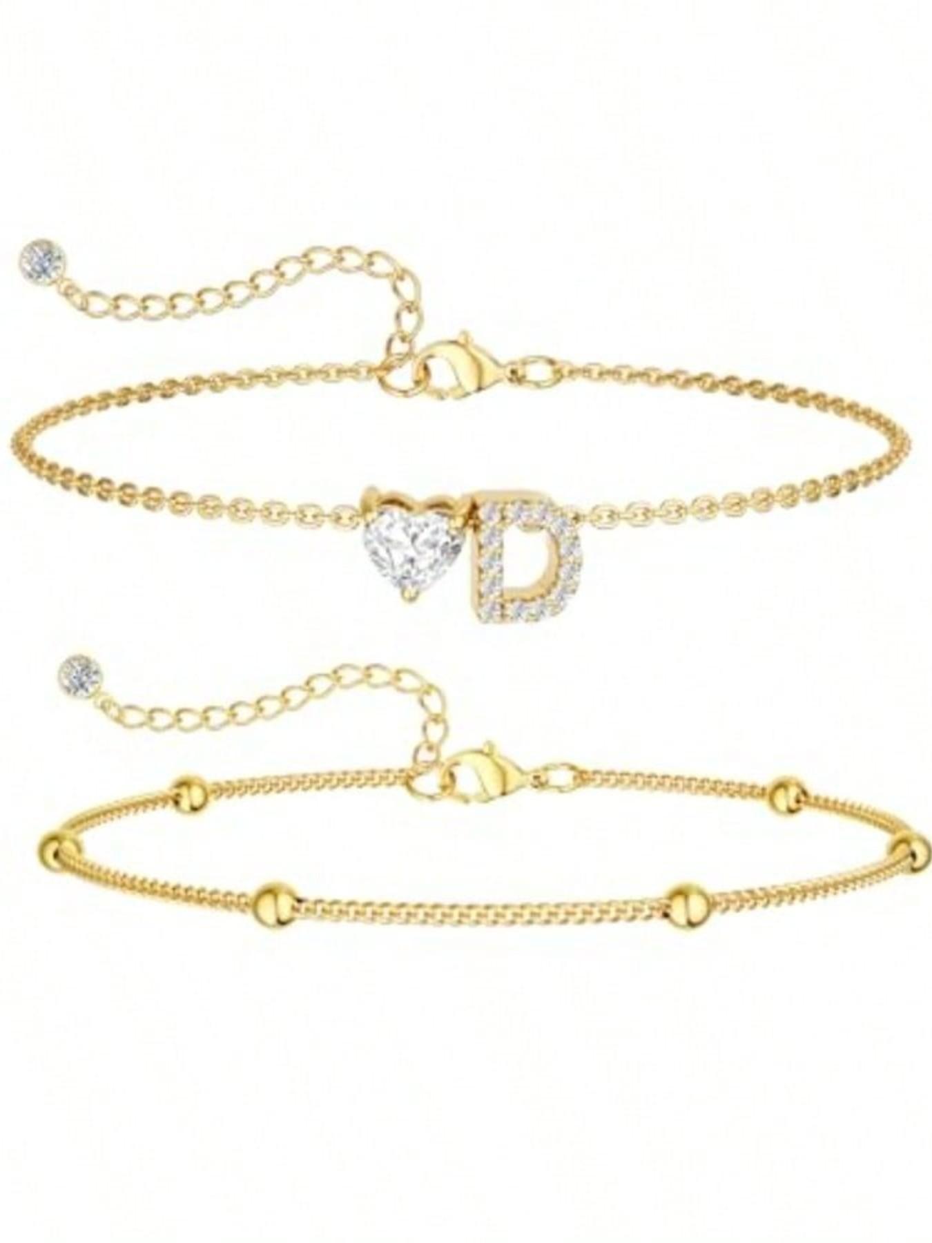 Initial Anklet for Women, Dainty Love Heart Cz Layered Letter, Waterproof Personalized Fashion Jewelry Gift