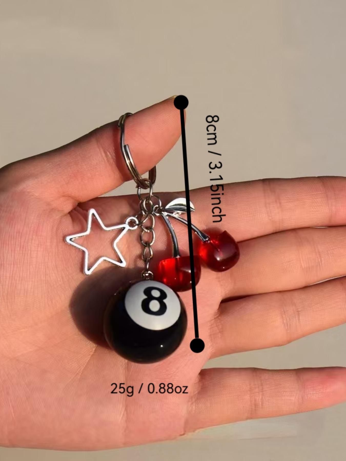 Cherry & Star & Billiards Design Keychain, Cute Beaded Keychain for Women & Men, Stylish Keychain, Fashion Accessories for Daily Use, Trendy All-match & Exquisite Keychain for Birthday Gift