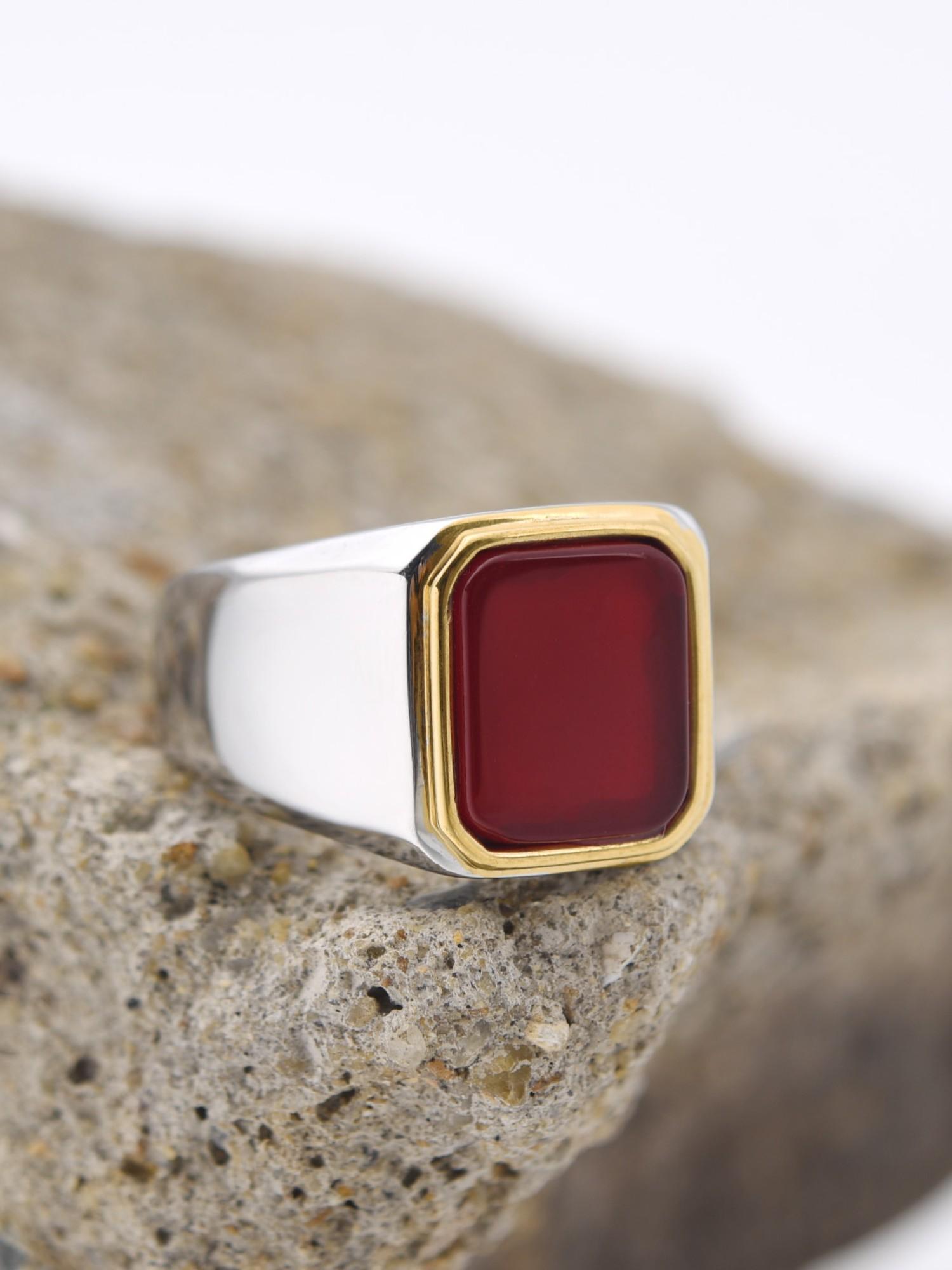 Luxury Male Ring Multi-Color Gemstone 316L Steel High Quality 18k Gold Plated Business Wedding Statement Ring Two-Tone Design