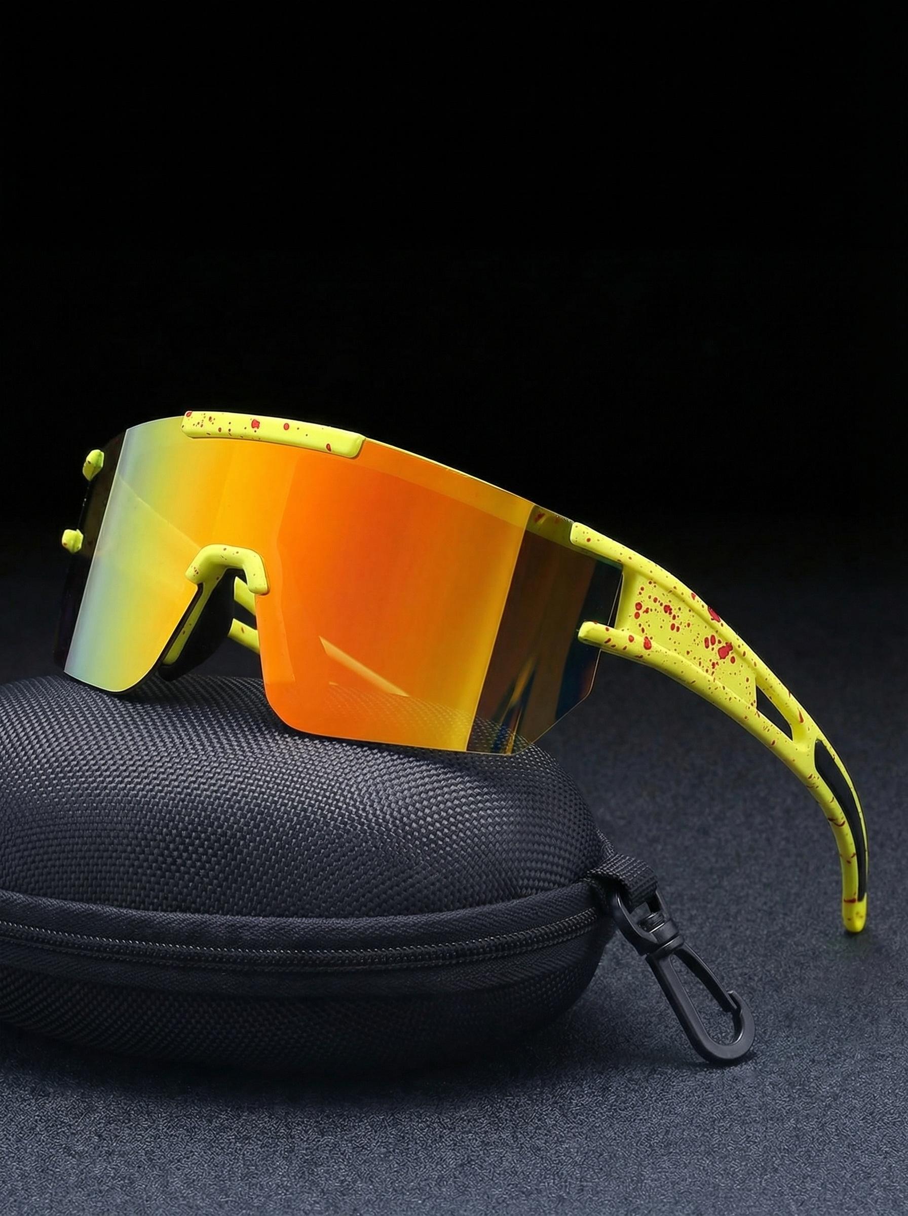 Unisex Frameless Color Film Glasses, Street Style Ink Splatter Cutout Design, Large Frame Casual Sports Eyewear, Includes Case