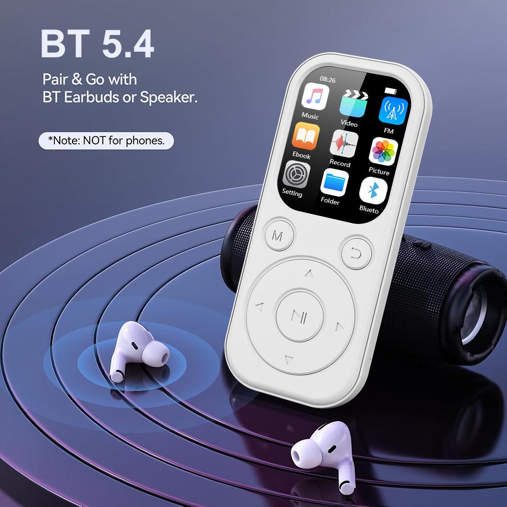 Chargeable Bluetooth MP3-MP4 Audio Player, 5.4 Bluetooth Version, Type-C Port for Fast Charging, Expandable Memory Card Support, FM Recording, E-Book Function