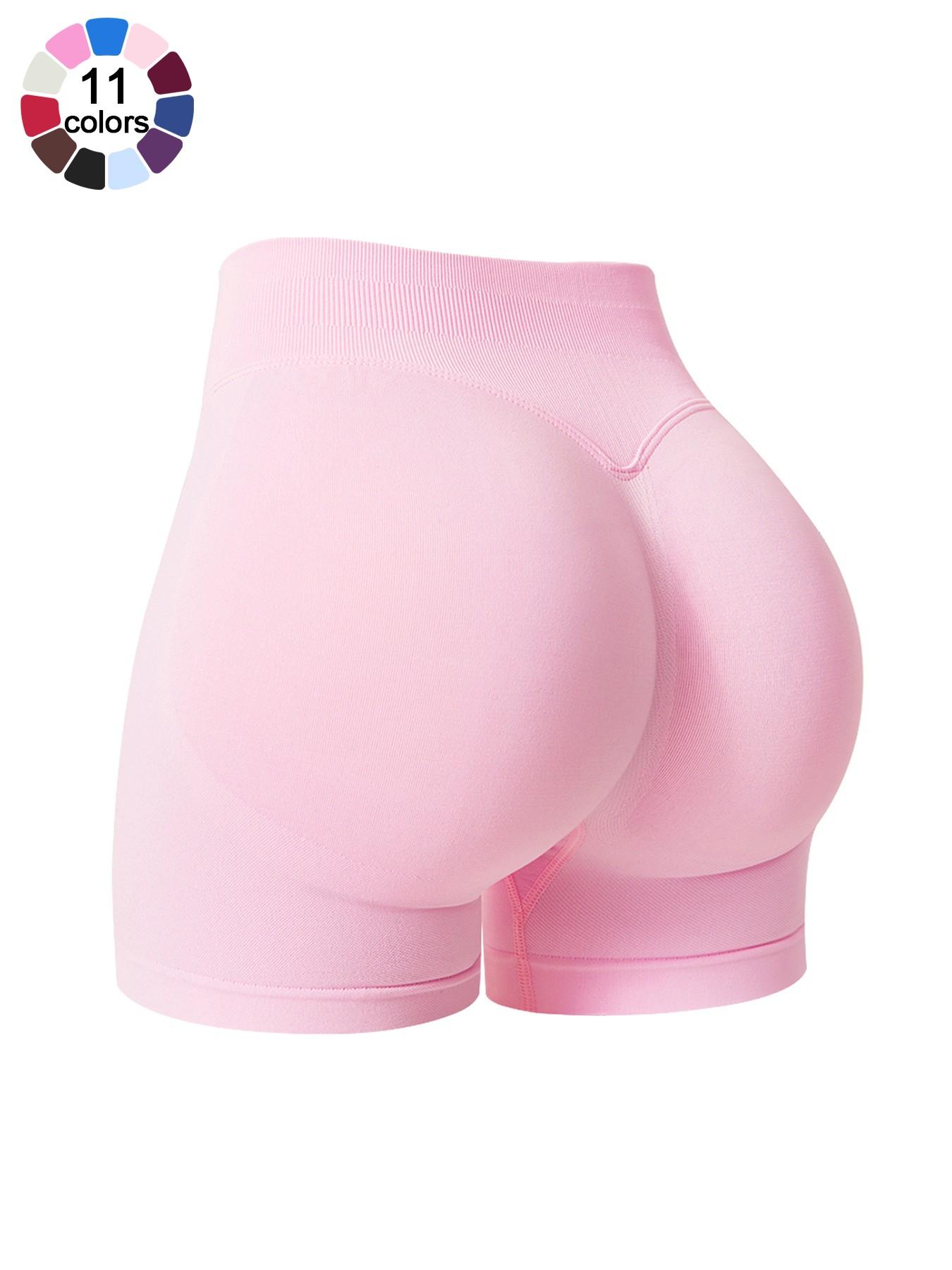 Women's Solid Color Sports Shorts 4 Way Stretch No Show Breathable Soft Comfortable High Waist Butt Lifting Shaping Active Bottoms Shorts Gym Training Seamless Peach Butt Shorts Outdoor Running Cycling Indoor Pilates Daily Versatile Yoga Shorts