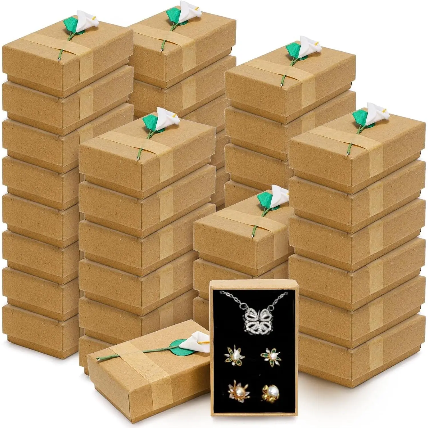 40 Pieces Jewelry Gift Boxes, 3.3''L x 2''W x 1''H Small Gift Packaging Box with Lid, Flower Cardboard Paper Jewelry Storage Boxes Bulk for Women Necklaces Bracelets Earrings