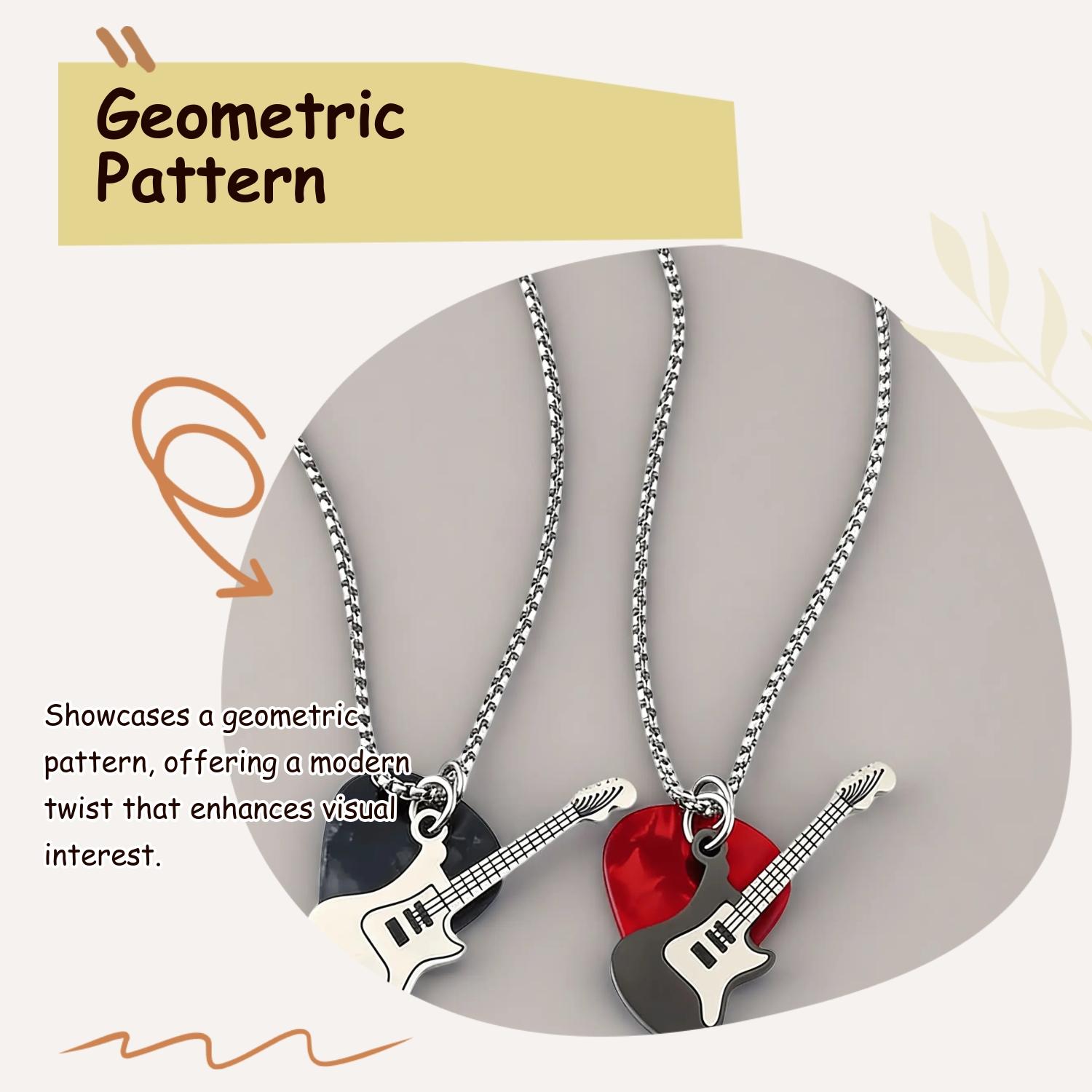 Fashionable Hip-Hop Guitar Pick Pendant Necklace, Unisex Design, Durable Music Lover Accessory, Fashionable Jewelry Accessories, Stainless Steel Chain, All Seasons