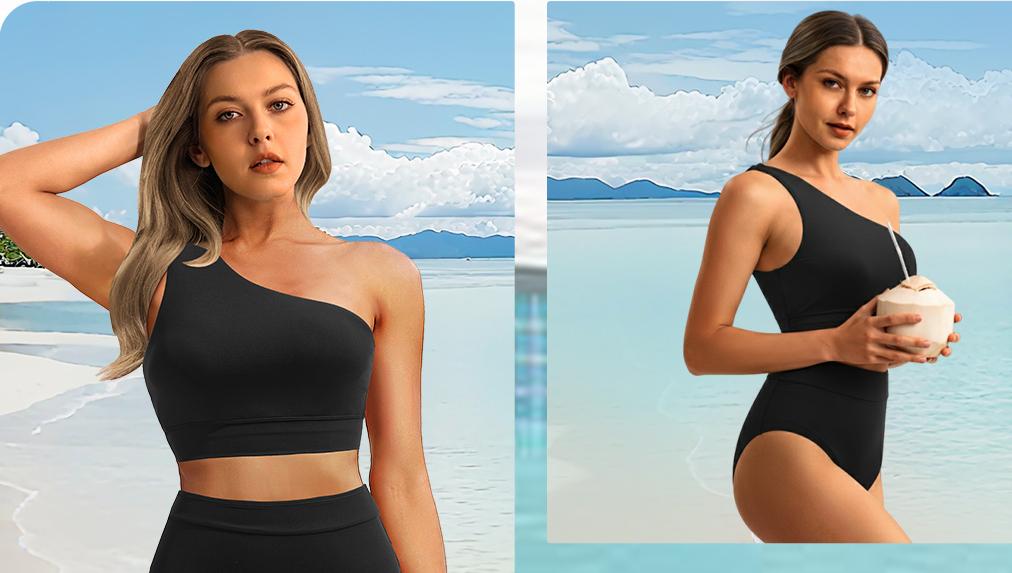 Holipick Women One Shoulder High Waisted Bikini Sets Two Piece Swimsuit Tummy Control Bathing Suit Full Coverage Swimwear Holipick Women One Shoulder High Waisted Bikini Sets Two Piece Swimsuit Tummy Control Bathing Suit Full Coverage Swimwear