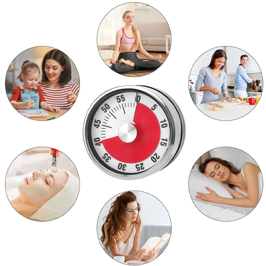 Mechanical Kitchen Cooking Timer, Loud Alarm Clock, Stainless Steel Body, No Battery Required, Magnetic Stand, Exquisite Design