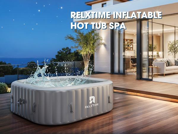 RELXTIME 73*73 inch Portable Square Inflatable Massage Pool for 4-6 People Outdoor Spa with 130 Bubbling Massage Jets, Built-in Heating Pump with Two Cartridges, Gray FathersDayGift Seat Cushions Relaxation RELXTIME 73*73 inch Portable Square Inflatable Massage Pool for 4-6 People Outdoor Spa with 130 Bubbling Massage Jets, Built-in Heating Pump with Two Cartridges, Gray FathersDayGift Seat Cushions Relaxation