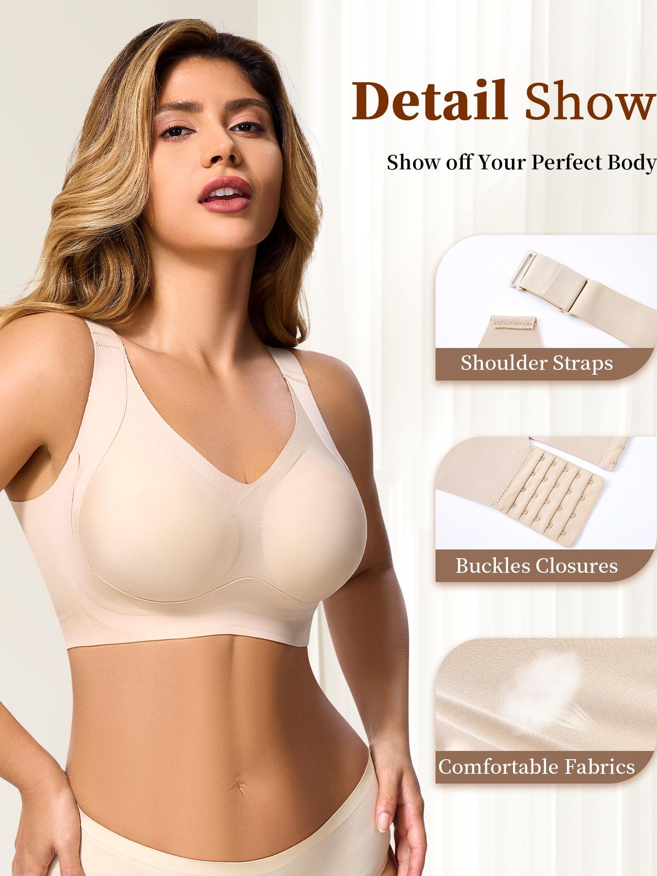 Women's Full Coverage Wireless Bra, No Steel Cup, Medium Support, Fitted Design, Casual Style, Wide Shoulder Straps, Plain Pattern