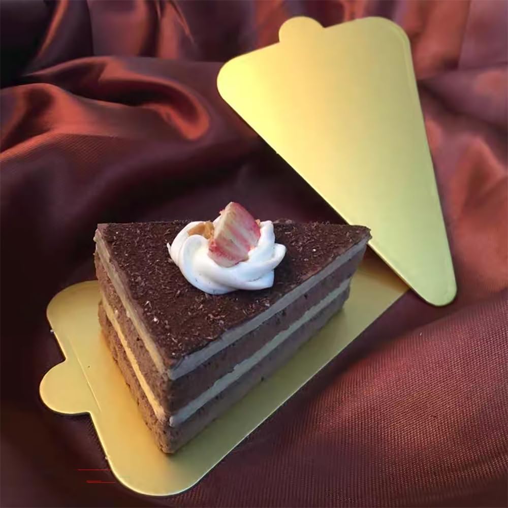 100 Pcs Mini Golden Cake Base, Triangle Party Cake Stand, Disposable Cake Board