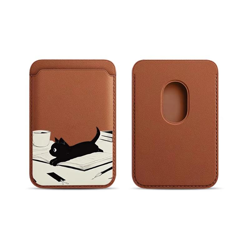 Leather card wallet phone card holder for magnetic Black Cat case, suitable for all Magsafe-supported iPhones card phone backpack, compatible with iPhone 17/16/15/14/13/12/11, waterproof, shockproof, and scratch-resistant