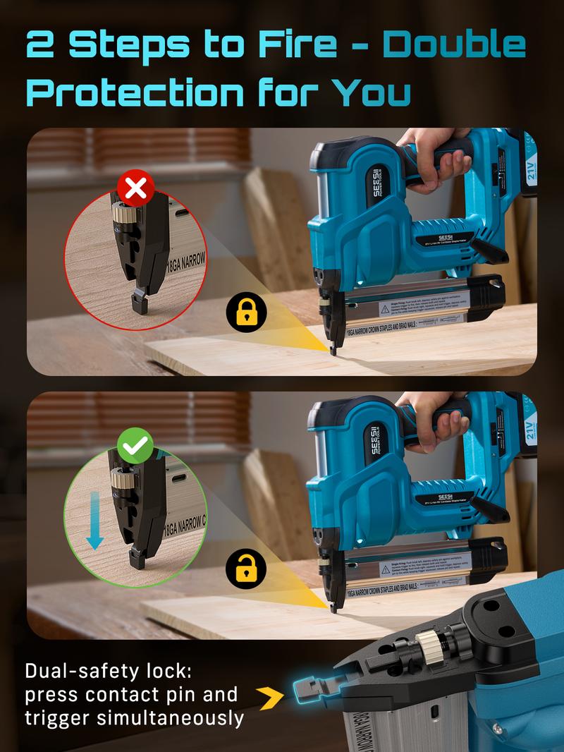 SEESII Cordless 2-in-1 Brad Nailer/Staple Gun (18GA) – 21V Electric Pneumatic Nail Gun w/ 2x4.0Ah Battery & Charger, 1000Pcs Nails, Adjustable Depth | Single/Contact Firing for Upholstery, Woodworking, DIY, dealsforyoudays,HKF50