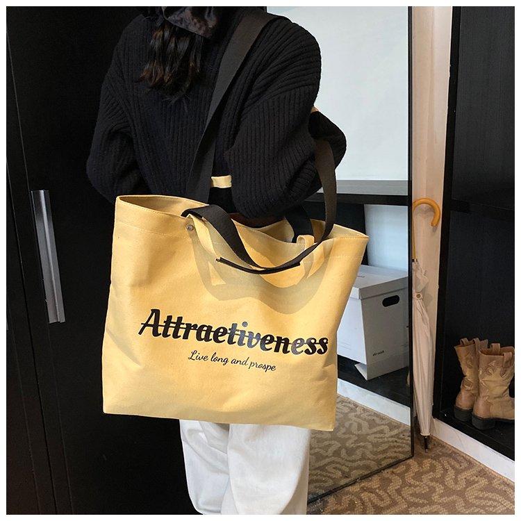 Casual Letter Print Canvas Tote Bag, Large Capacity Commute Shoulder Bag, Lazy Style Handbag, Student School Bag