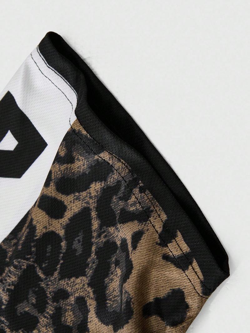 Men's Rhinestone-Embellished Leopard Print Football Jersey, Vintage Bling Style With 23 & VICTORY Logo, For Game Day And Street Fashion Men's Rhinestone-Embellished Leopard Print Football Jersey, Vintage Bling Style With 23 & VICTORY Logo, For Game Day And Street Fashion