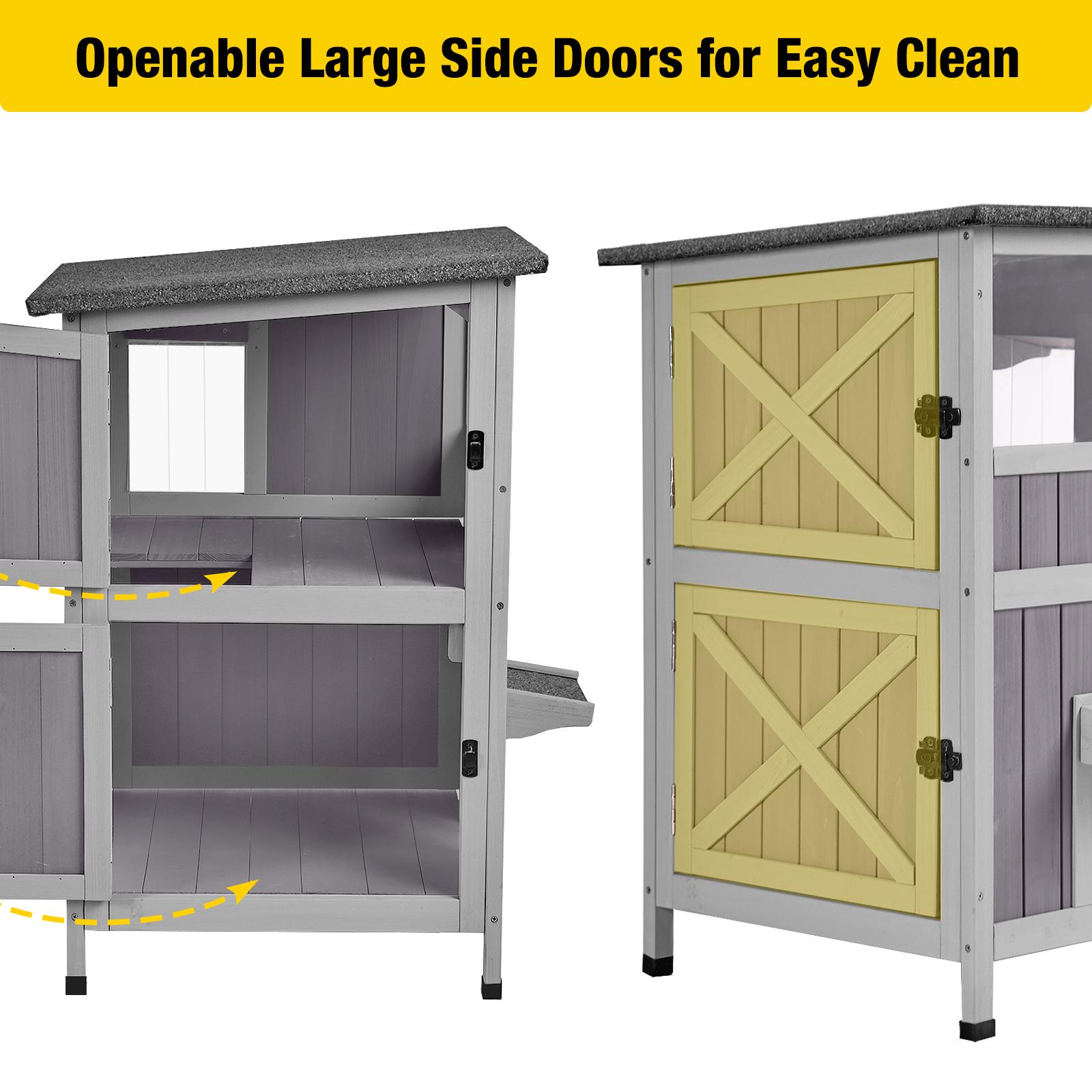 Aivituvin-AIR14-1 Two Tier Wooden Cat House with Waterproof Roof, Door Flaps,Cat Outdoor Shelter