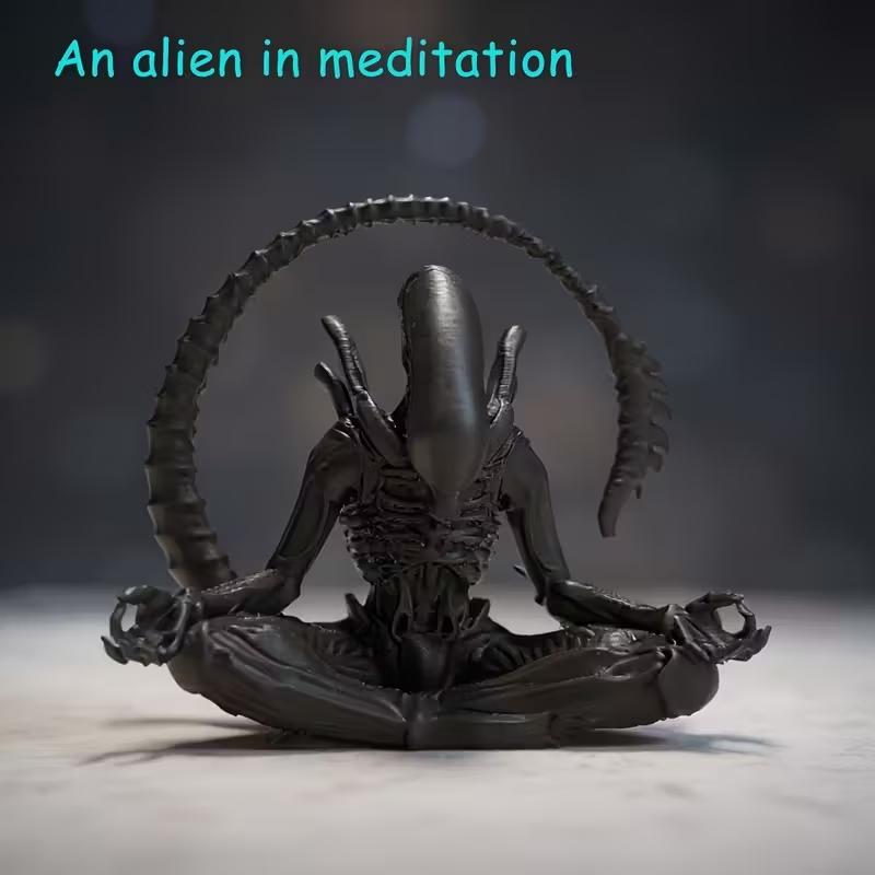 Meditating Alien Figurine, Decorative figurines, Collectible Figurine, Contemporary Fantasy Decor with Expressive Eyes & Outstretched Arms, for home, 1 pc, Dark Brown, Halloween Christmas, Alien Decor Unique Sculpture Statue