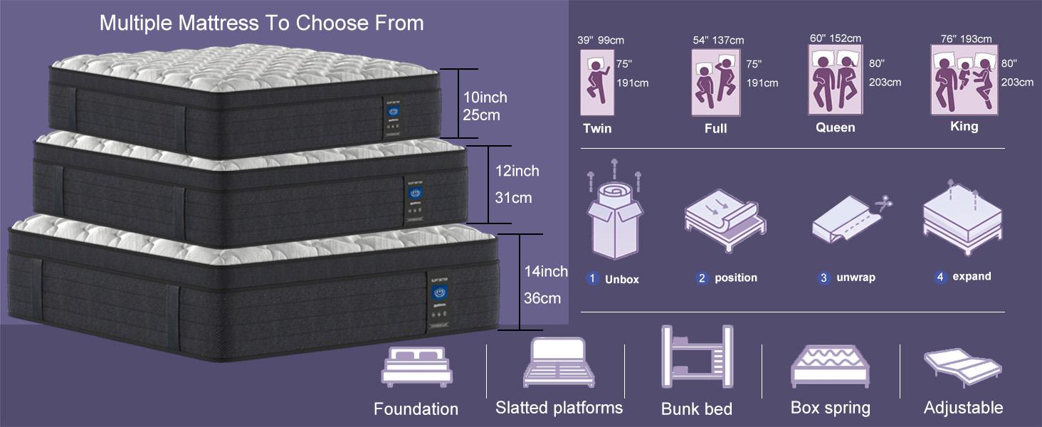 MRH 10"12"14" Twin, Full, Queen, King Boxed Memory Foam Mattress Medium Firm Soft & Comfortable sweet night hybrid bed modern Mattress Outdoorfun