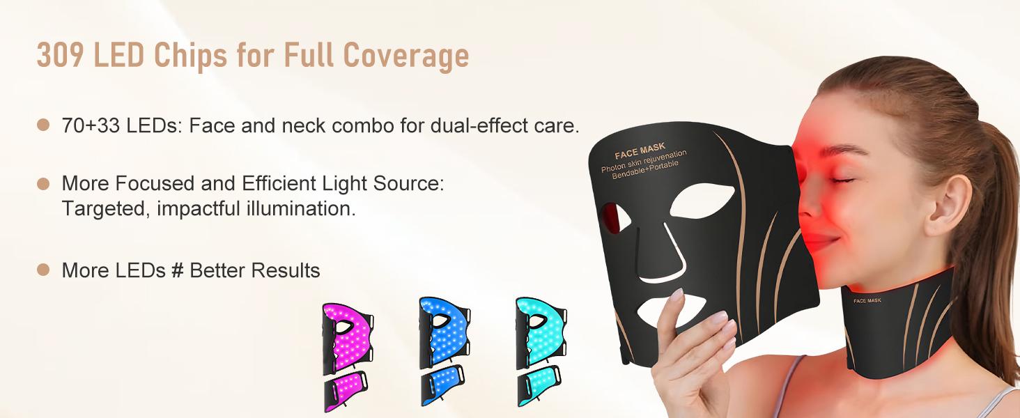 Red Light Therapy for Face, 7 Modes Portable Led Face Mask Light Therapy with Remote Control, LEDs face mask & neck mask Red,Advanced Skincare Made Easy,Timing Function, Red Light Therapy at Home Facial Glow