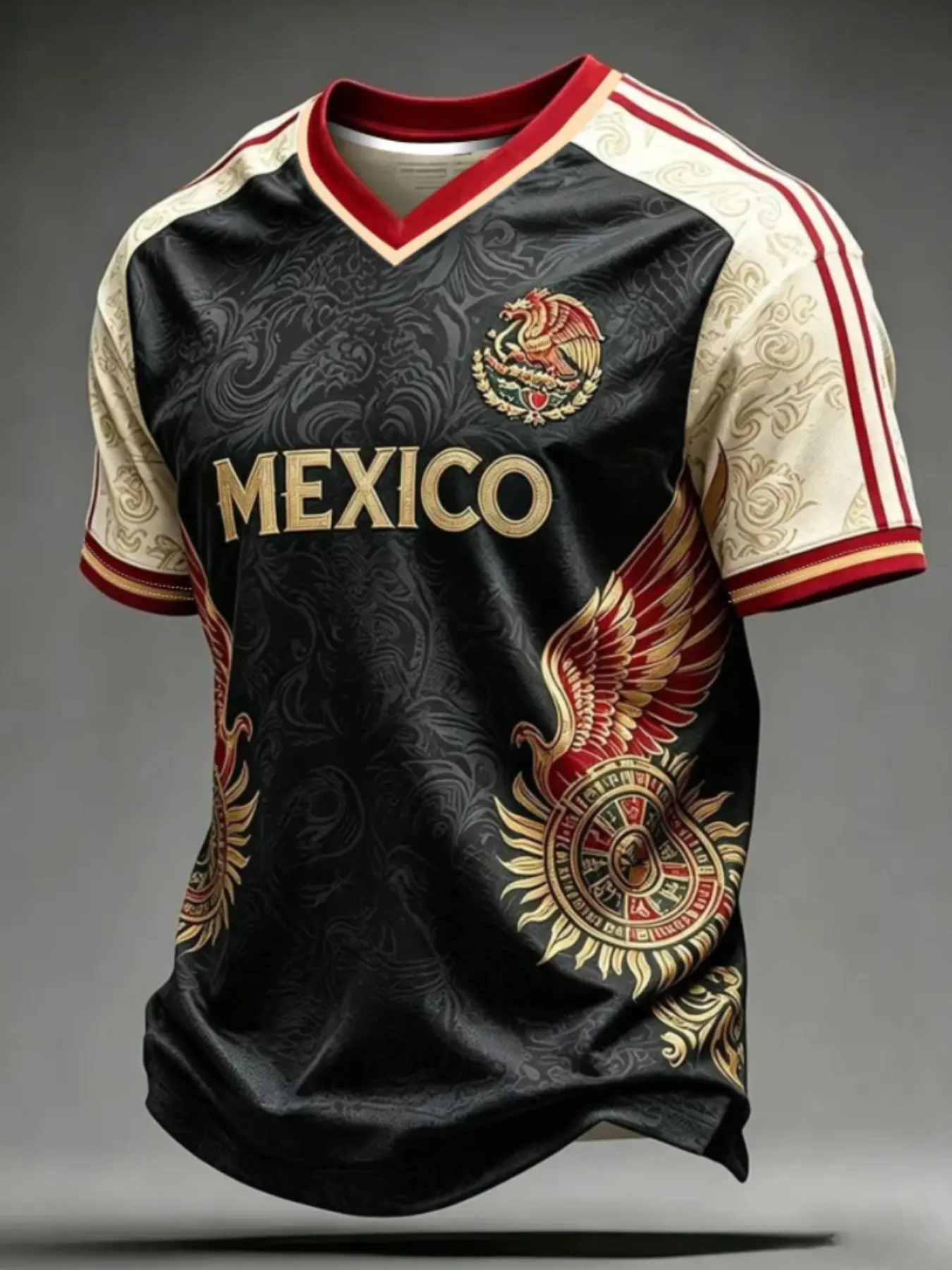 Mexico Gold Eagle Football V-Neck Shirt, Soccer Champion Gameday Shirt, Casual Long Fitted Ethnic Pattern Top, All Seasons Wear, Football Tee, Sports Tees, Soccer Shirts, Sports Tops