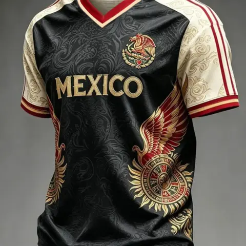 Mexico Gold Eagle Football V-Neck Shirt, Soccer Champion Gameday Shirt, Casual Long Fitted Ethnic Pattern Top, All Seasons Wear, Football Tee, Sports Tees, Soccer Shirts, Sports Tops