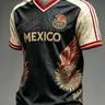 Mexico Gold Eagle Football V-Neck Shirt, Soccer Champion Gameday Shirt, Casual Long Fitted Ethnic Pattern Top, All Seasons Wear, Football Tee, Sports Tees, Soccer Shirts, Sports Tops