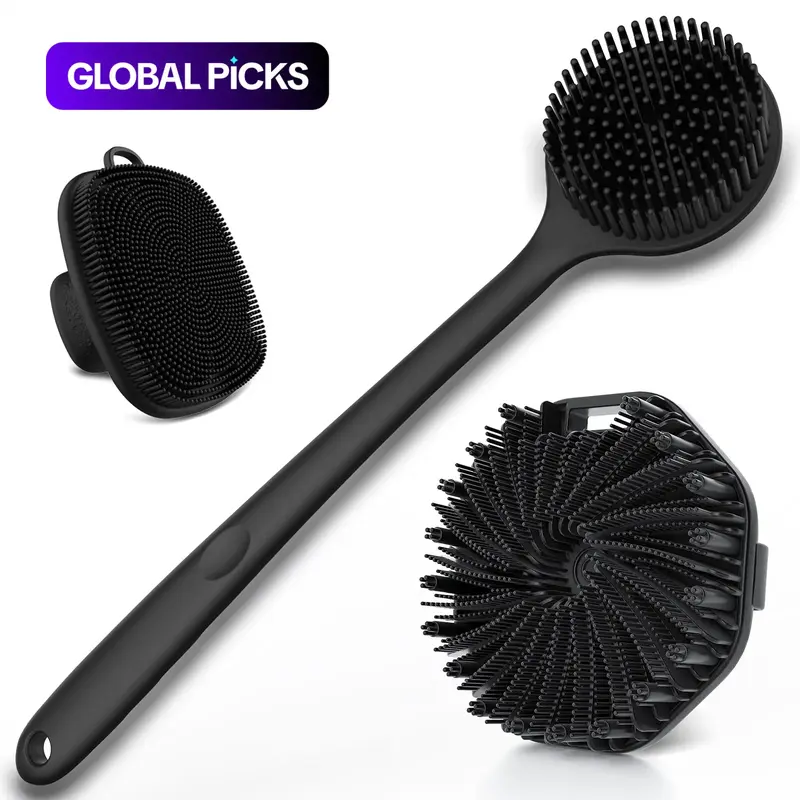 【Black Friday】Silicone Bath Brush Set, Portable Non-Slip Skin-Friendly Face and Back Brush, Body Scrubber with Foot Scrubber, Exfoliating Bathing Accessories #GLOBAL PICKS
