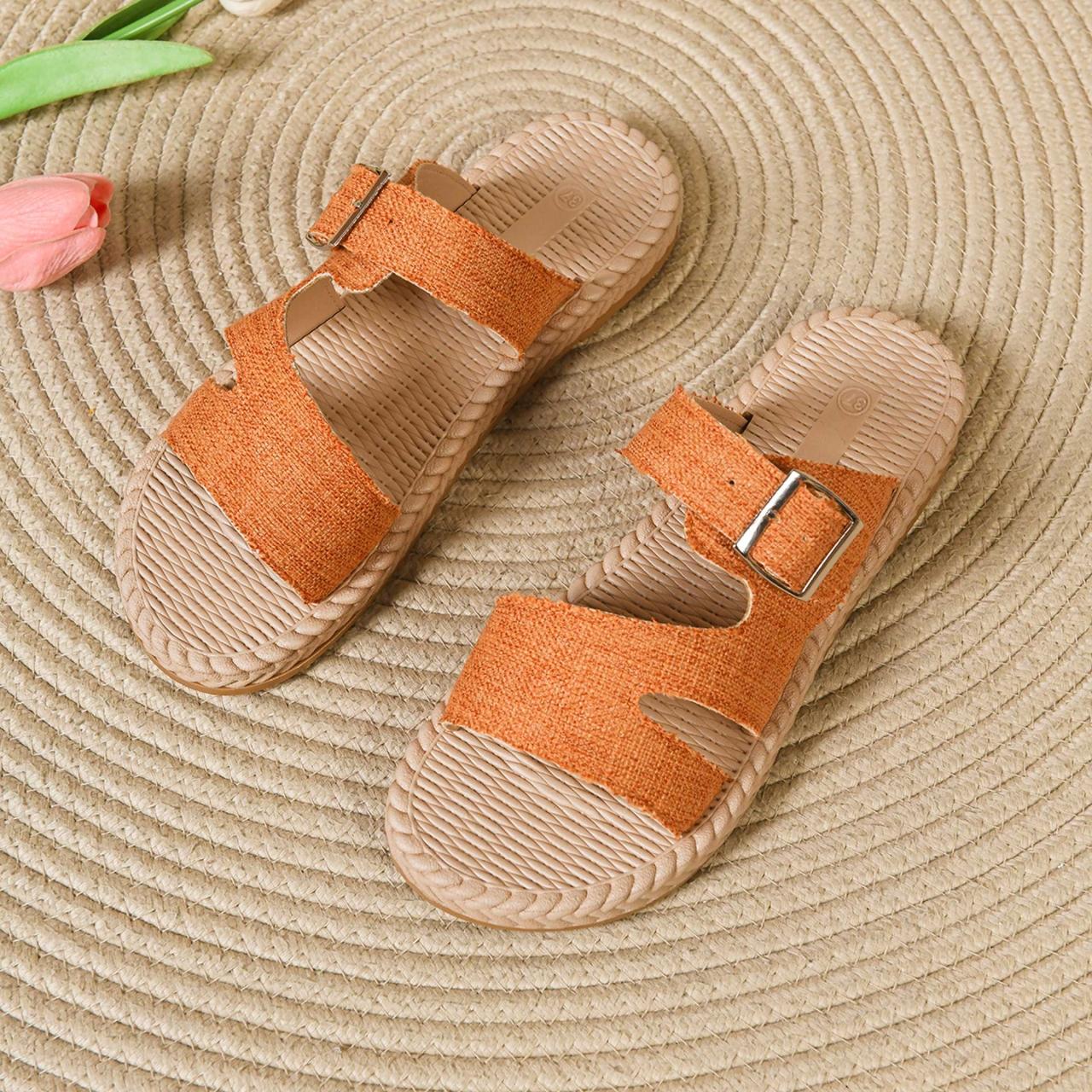 2026 Summer New Arrivals: Linen One-Strap Sandal for Women, Retro Bögen Style, Thick-Soled Outdoor Sandal.