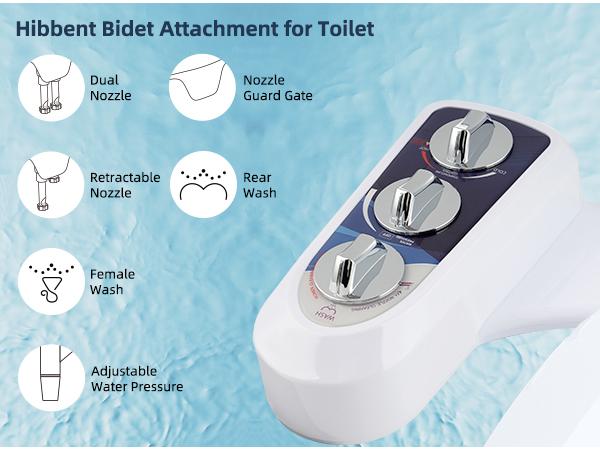 Hibbent Bidet Attachment for Toilet with Self Cleaning Dual Nozzle, Hot and Cold Water Spray Non-Electric Mechanical Toilet Seat Bidet for Rear or Female Washing Sanitizing, Blue