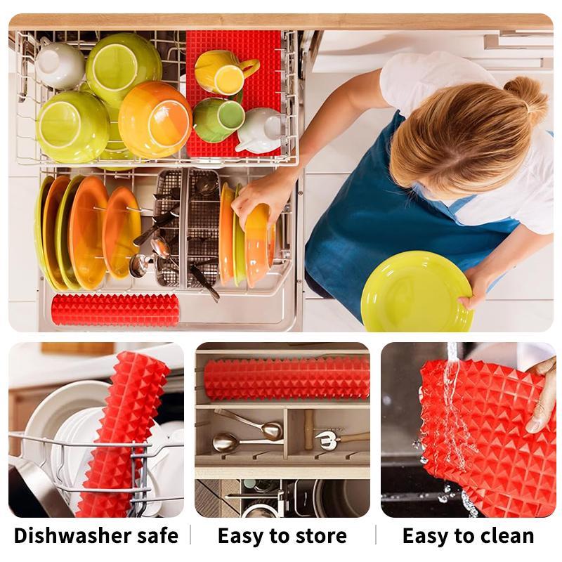 2 Pieces Silicone Baking Mat Red Pyramid Non Stick Bacon Microwave Tray Pastry Mat Red Barbecue Mat Baking Supplies Oven Liner - 40.64 x 27.94 cm Kitchen Counter Silicone Mat