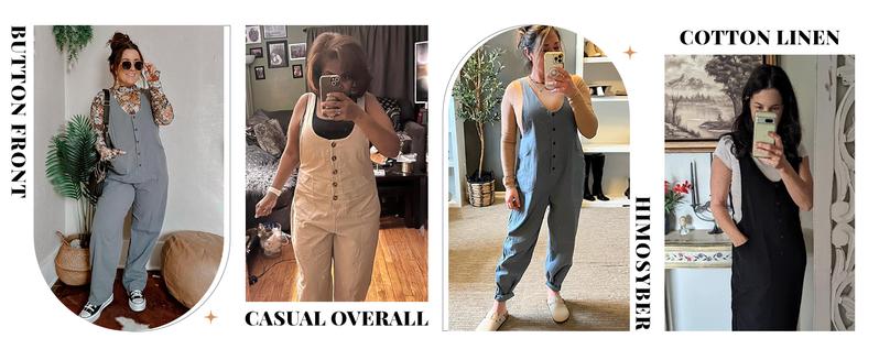 UANEO Women's Overalls Linen Cotton Jumpsuits Casual Loose Jumpers Adjustable Straps with Pockets Spring Summer Womenswear