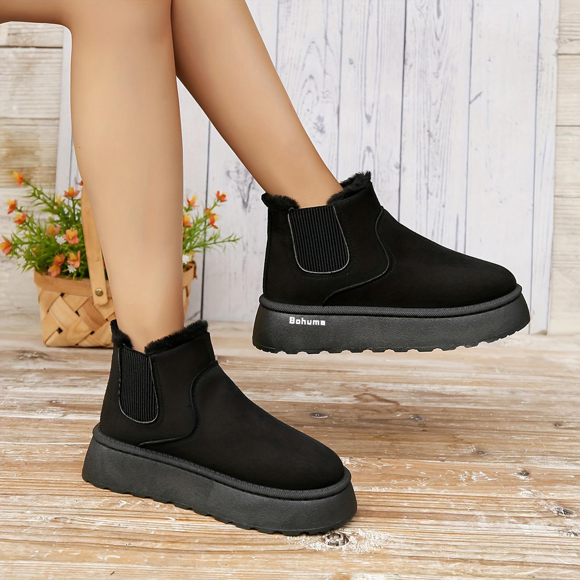 Women's Platform Cute Ankle Boots Warm Fluffy Fuzzy Lining  Slip On Water Resistant Winter Snow Boot Shoes for Ladies Gift Springfresh