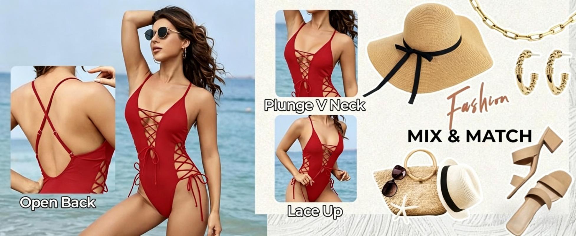 2026 Sexy Backless One-Piece Swimsuit for Women, Crisscross Tie Back Monokini, High Cut Bathing Suit, Multi-Color Swimwear