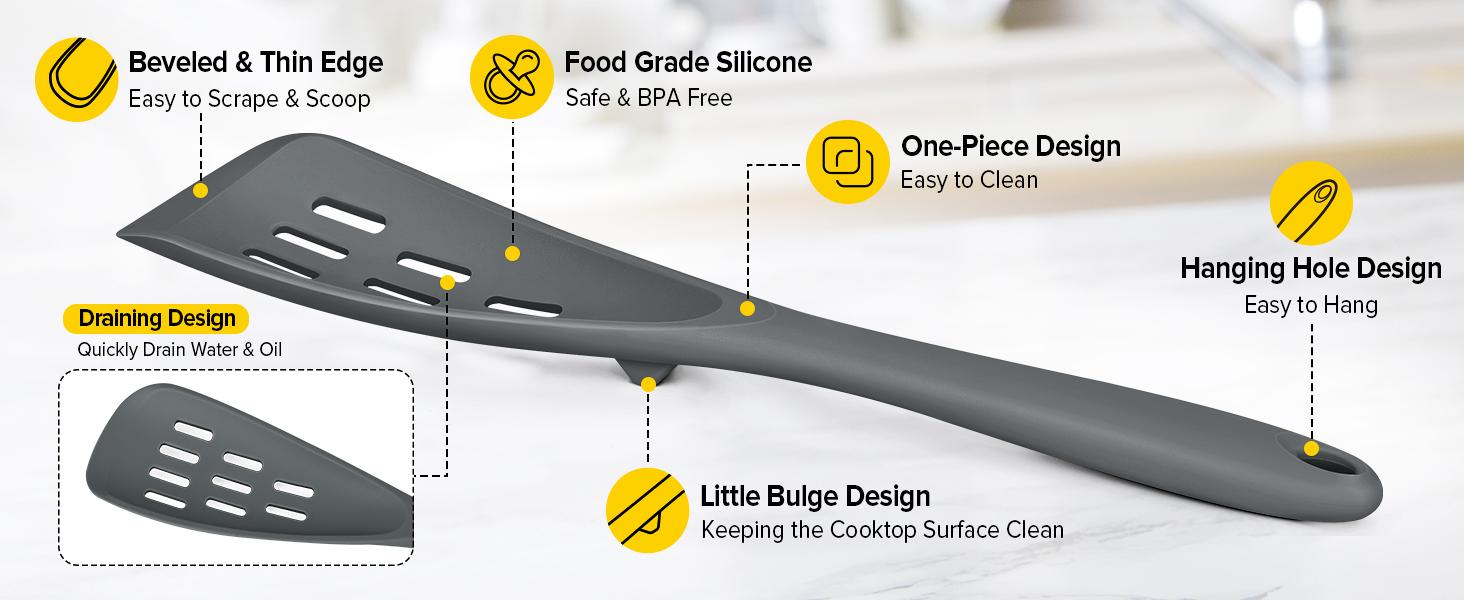Pack of 2 Cooking for Non Stick, Multifunction Spatula Spoon BPA-Free, One-Piece, Suitable for Scooping, Scraping, Serving and Mixing(GRAY)