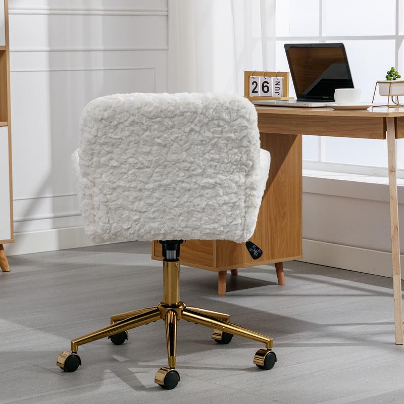 Furry Cute Office Chair, Modern Swivel Desk Chair with Wheels- Makeup Vanity Chairs with Back, Alpaca Fleece Upholstered Rolling Chairs for Vanity Makeup Room Girls Women, Beige Furry Cute Office Chair, Modern Swivel Desk Chair with Wheels- Makeup Vanity Chairs with Back, Alpaca Fleece Upholstered Rolling Chairs for Vanity Makeup Room Girls Women, Beige