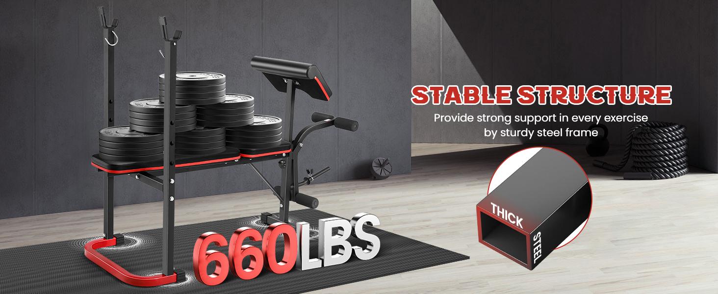 OPPSDECOR Adjustable Weight Bench Set with Leg Developer & Preacher Curl Pad, Full Body Workout Bench Press Set with Squat Rack for Home Gym Fitness, Standard Strength Training Bench