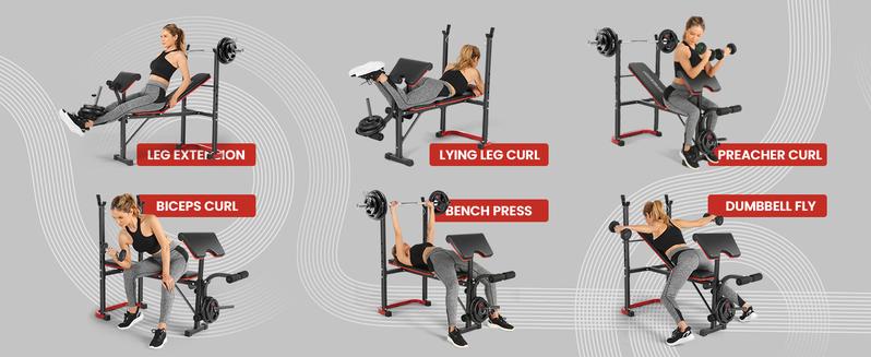 【TikTokShopBlackFriday】OPPSDECOR Adjustable Weight Bench Set with Leg Developer & Preacher Curl Pad, Full Body Workout Bench Press Set with Squat Rack for Home Gym Fitness, Standard Strength Training Bench