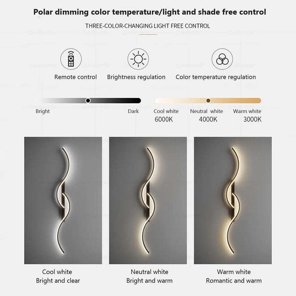 Modern LED Wall Light with Remote Control, Adjustable Dimmable Lamp for Living Room Bedroom Office Restaurant Indoor Decoration, Led Lighted