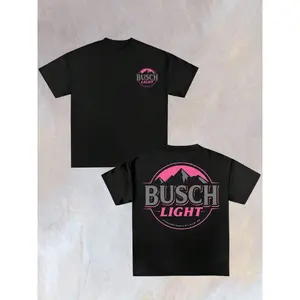 Double-Sided Printing,Stylish Busch Light Mountain Graphic Tee ,Casual Digital Print 220g Pure  Heavy 100% Cotton T Shirt,Summer Crew Neck,Unisex