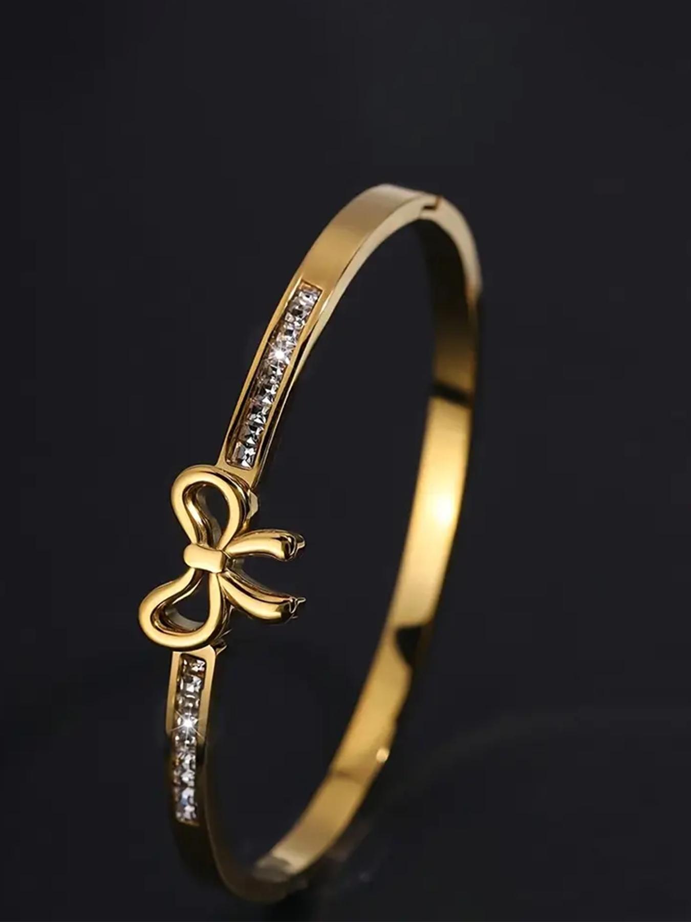 1 light luxury and elegant zircon bow bracelet, 304 stainless steel women's fashionable Non Tarnish bracelet, suitable for daily party jewelry, giving people the perfect gift