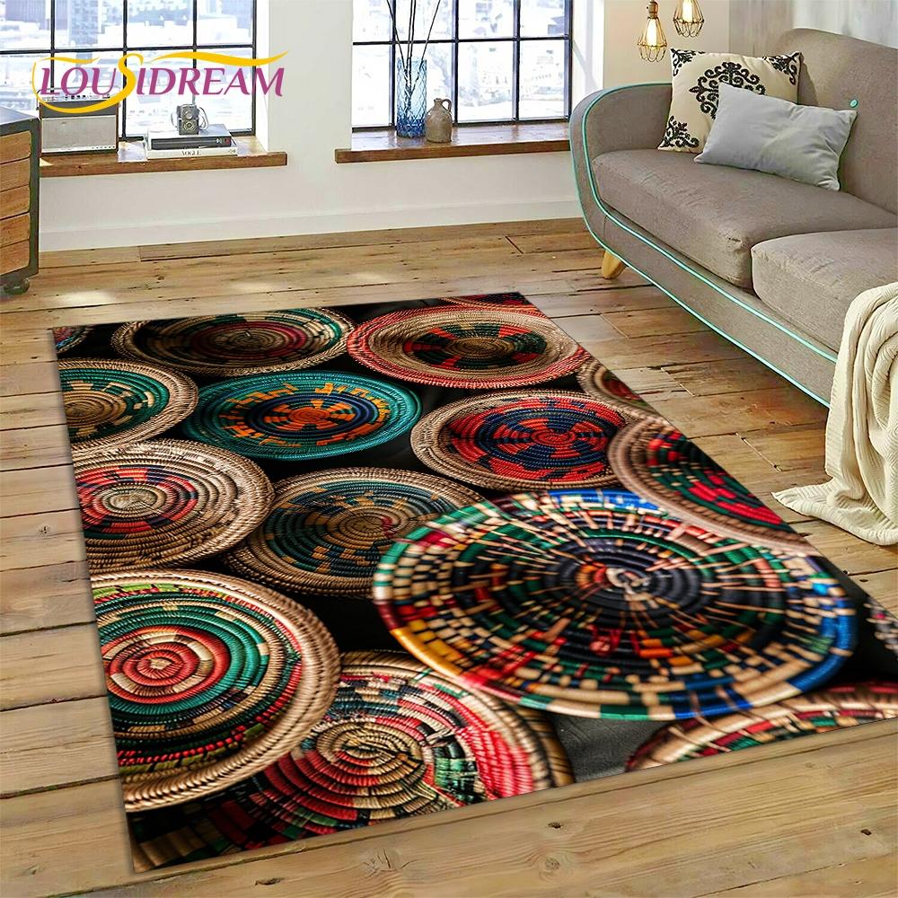 Colorful Crochet Mandala Flannel Area Rug - Boho Ethnic Woven Pattern Print Soft Mat for Living Room, Non-Slip Bohemian Home Decor #BohoMandalaRug #ColorfulCrochetMat #EthnicHomeDecor #2DWovenCarpet #NonSlipFlannelRug