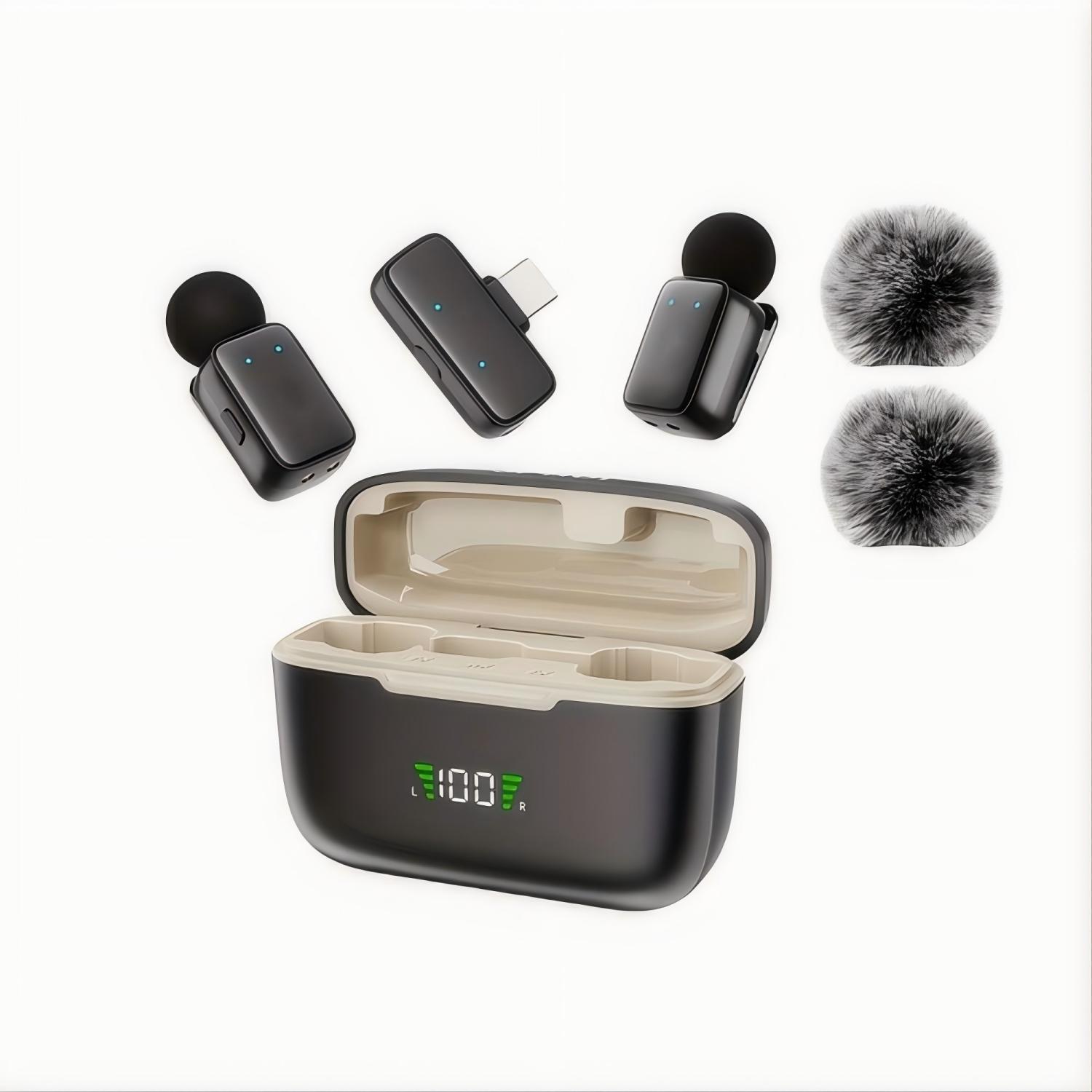 Professional Wireless Lavalier Microphone Lapel Mic with AI Voice Changing Mode, Smart Noise Cancellation - Portable Charging Case - For iPhone & Android phone, - Grade Sound for TikTok, YouTube, Vlog, Interview, Podcast