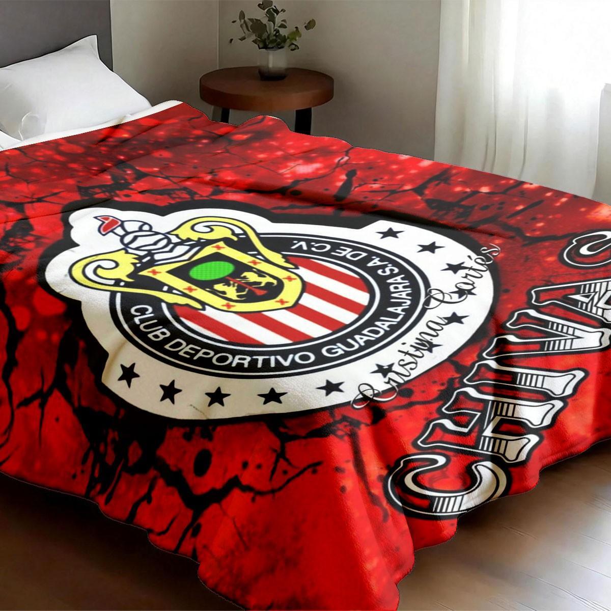 Guadalajara Chivas Team Logo Knitting Flannel Throw Blanket - Lightweight, Cozy, Soft, Warm Home Decor - Modern Tropical Room/House Decor for Bed, Sofa - Spring Gift, Room Decor, Neutral