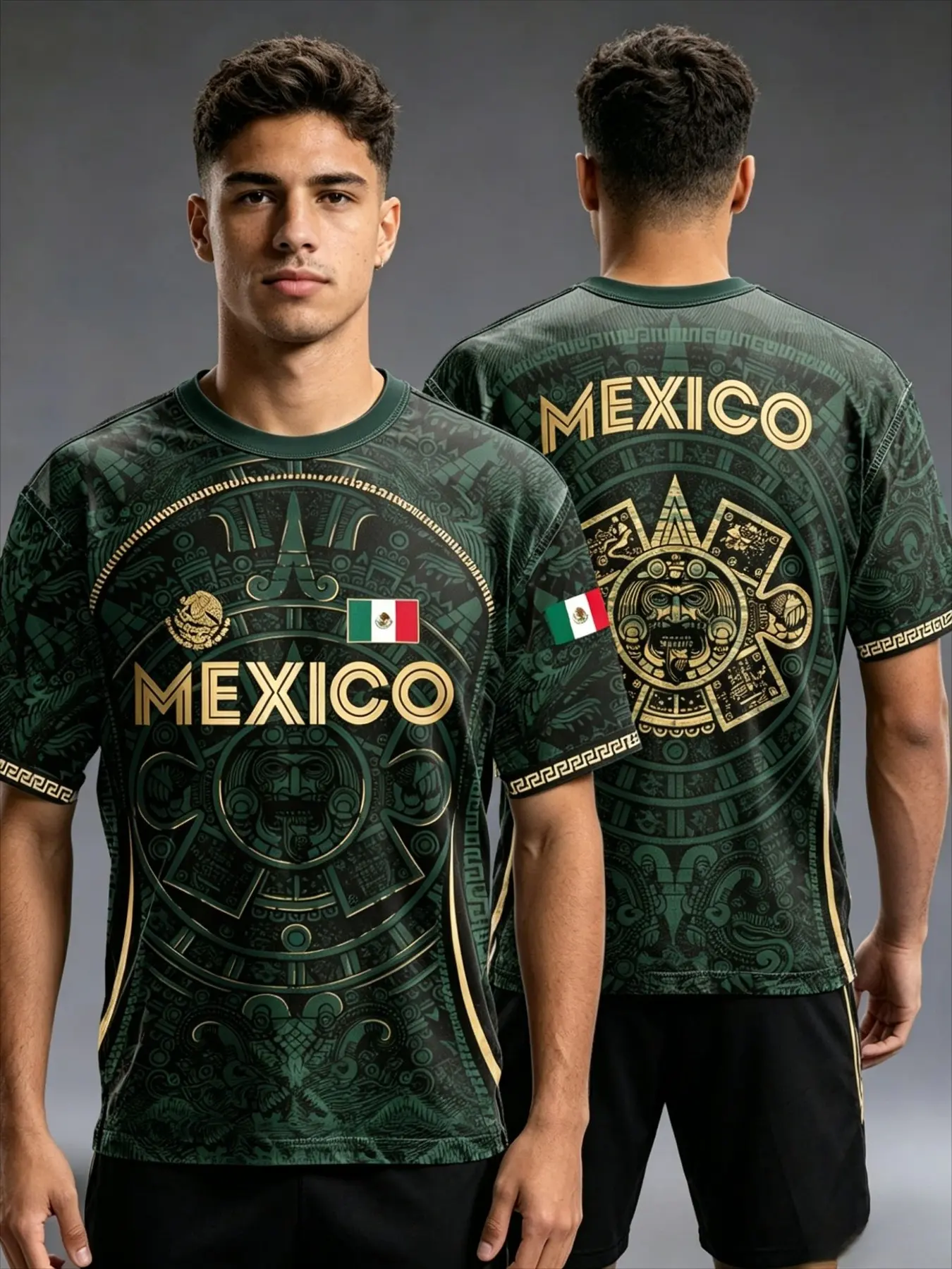 Men's Aztec Mayan Calendar Print T-Shirt, Vintage Ethnic Round Neck Top, Breathable Loose Fit, Latin American Style Casual Wear