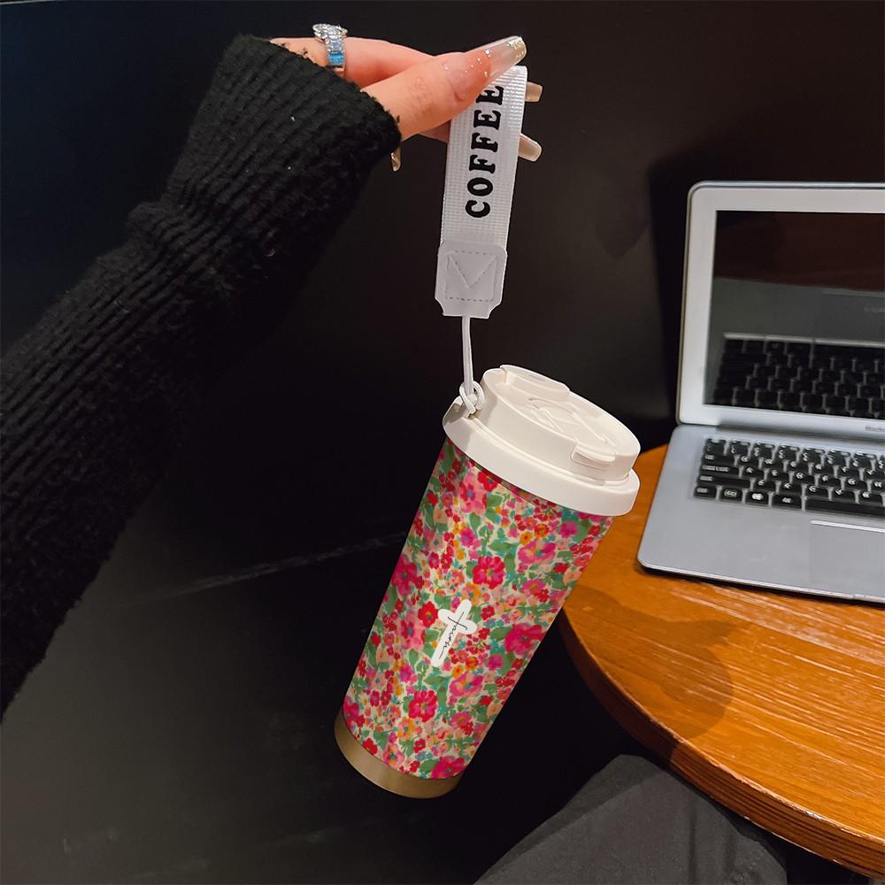 Abstract Cross Texture Coffee Cup, Portable Insulated Tumbler, Keeps Drinks Hot/cold, Boho Style, Ideal for Office, Travel, Sports